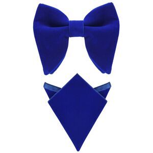 Velvet Pre-Tied Oversize Bowtie with Pocket Square Bow Tie Sets Royal Blue